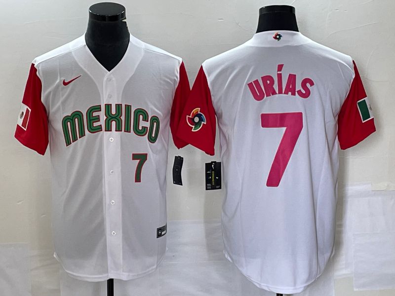 Men 2023 World Cub Mexico #7 Urias White pink Nike MLB Jersey17->more jerseys->MLB Jersey